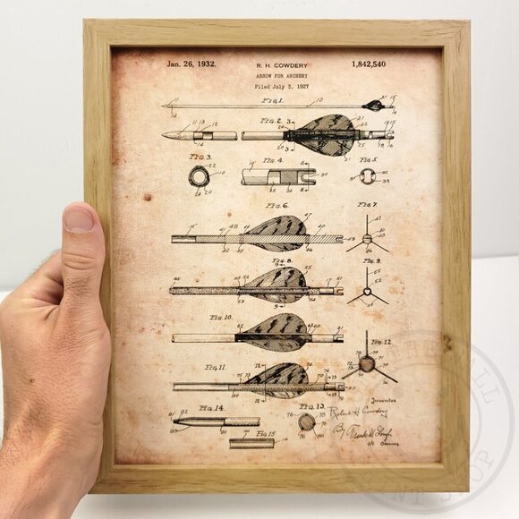 Archery Arrows Rustic Patent Art Print Decor 8x10" Natural Framed - Picture 1 of 7